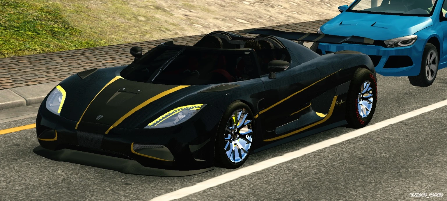 Black carbon hypercar opposite front three-quarter view