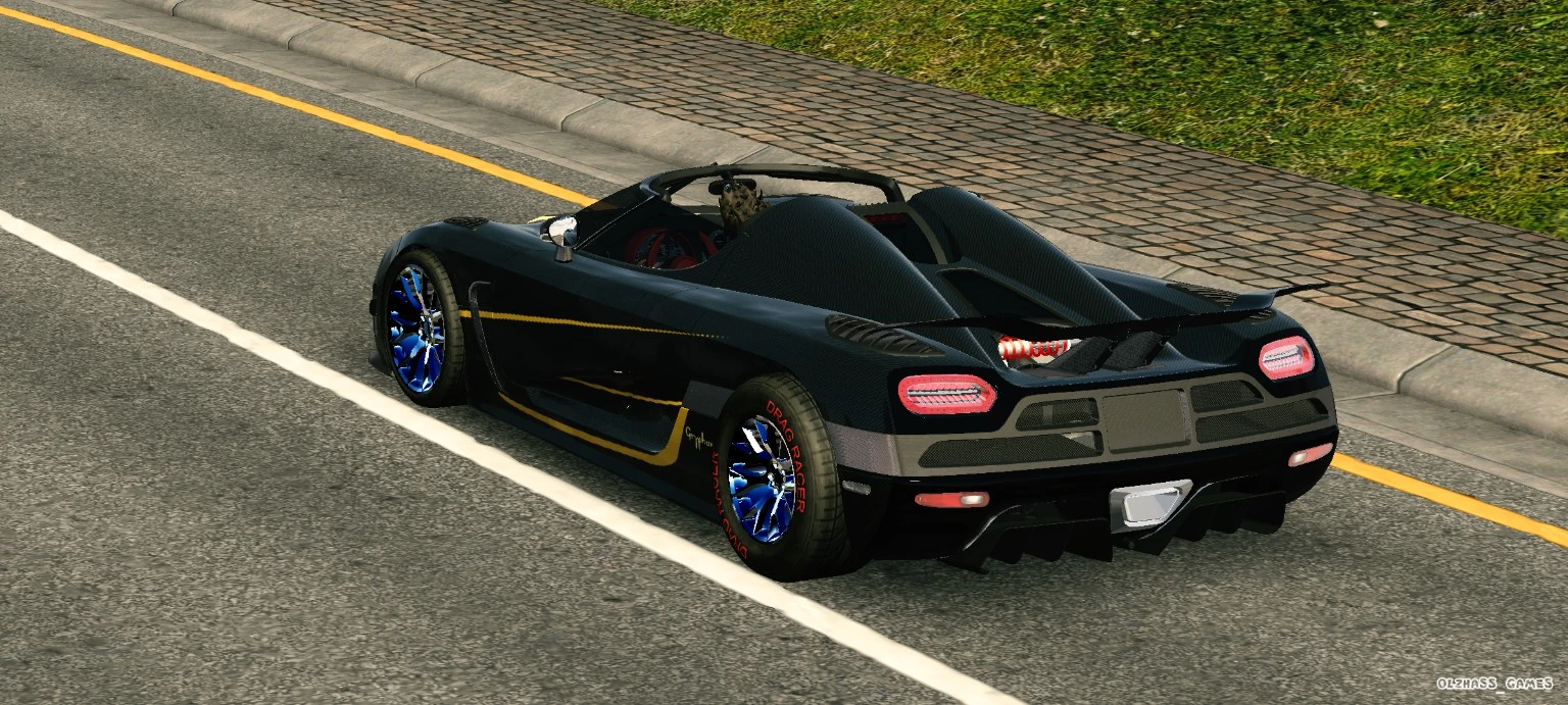 Black carbon hypercar rear three-quarter view