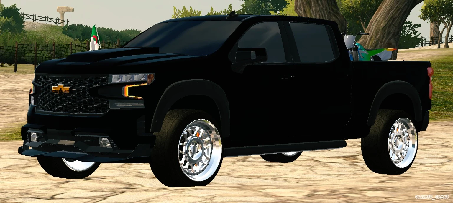 Black custom pickup truck opposite side view
