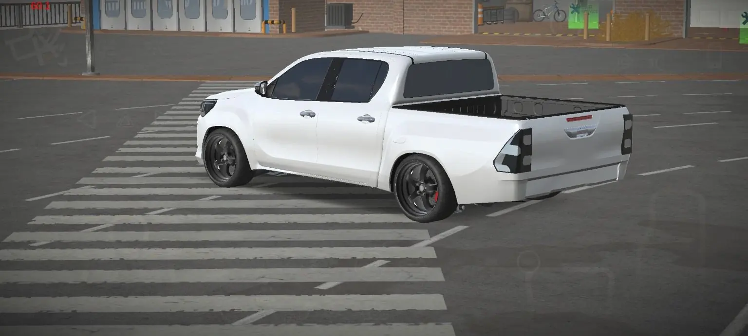 Custom White Pickup rear side view